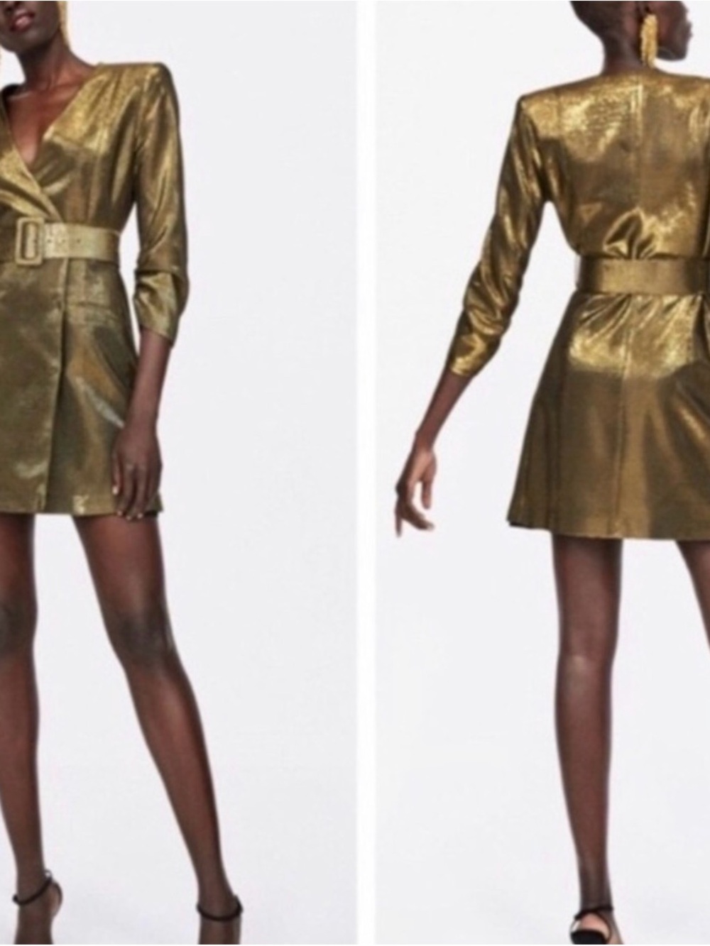 Zara Metallic Thread Wrap-Style Blazer Dress